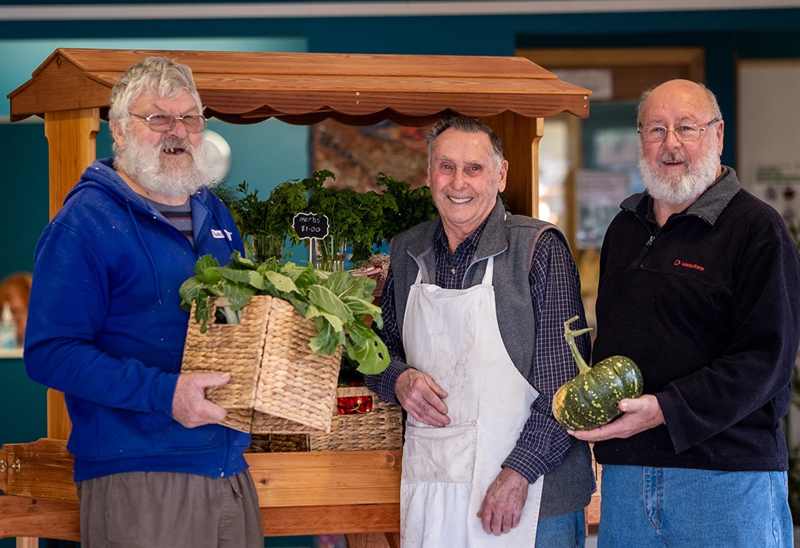 Community shed participants Jeff Wrigley, Charlie Burbidge and Allan Fettke