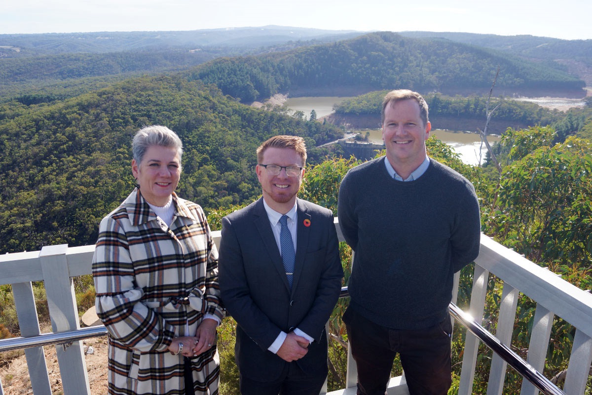 City of Onkaparinga Acting CEO Julia Grant, Acting Mayor Simon McMahon and assets manager Morgan Ellingham.