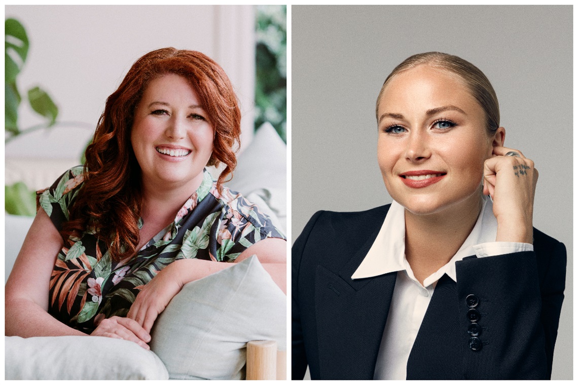 Smiling headshots of author Jane Harper (left) and sexual abuse survivor and advocate, Grace Tame (right).