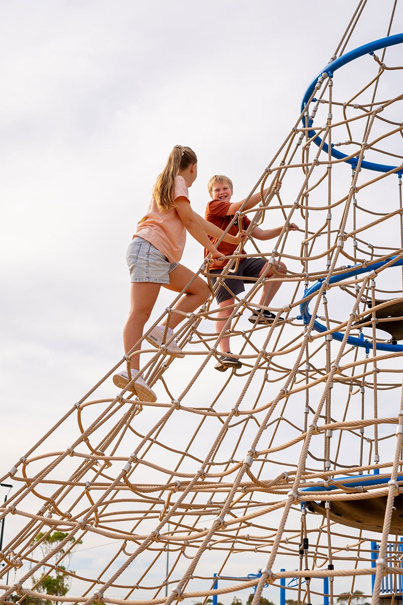 Oliver and Peyton on climbing tower